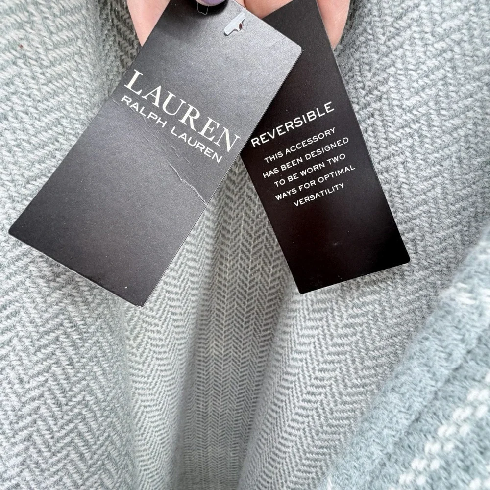 NEW Lauren Ralph Lauren Herringbone Windowpane Reversible Ruana Poncho Cape Wrap